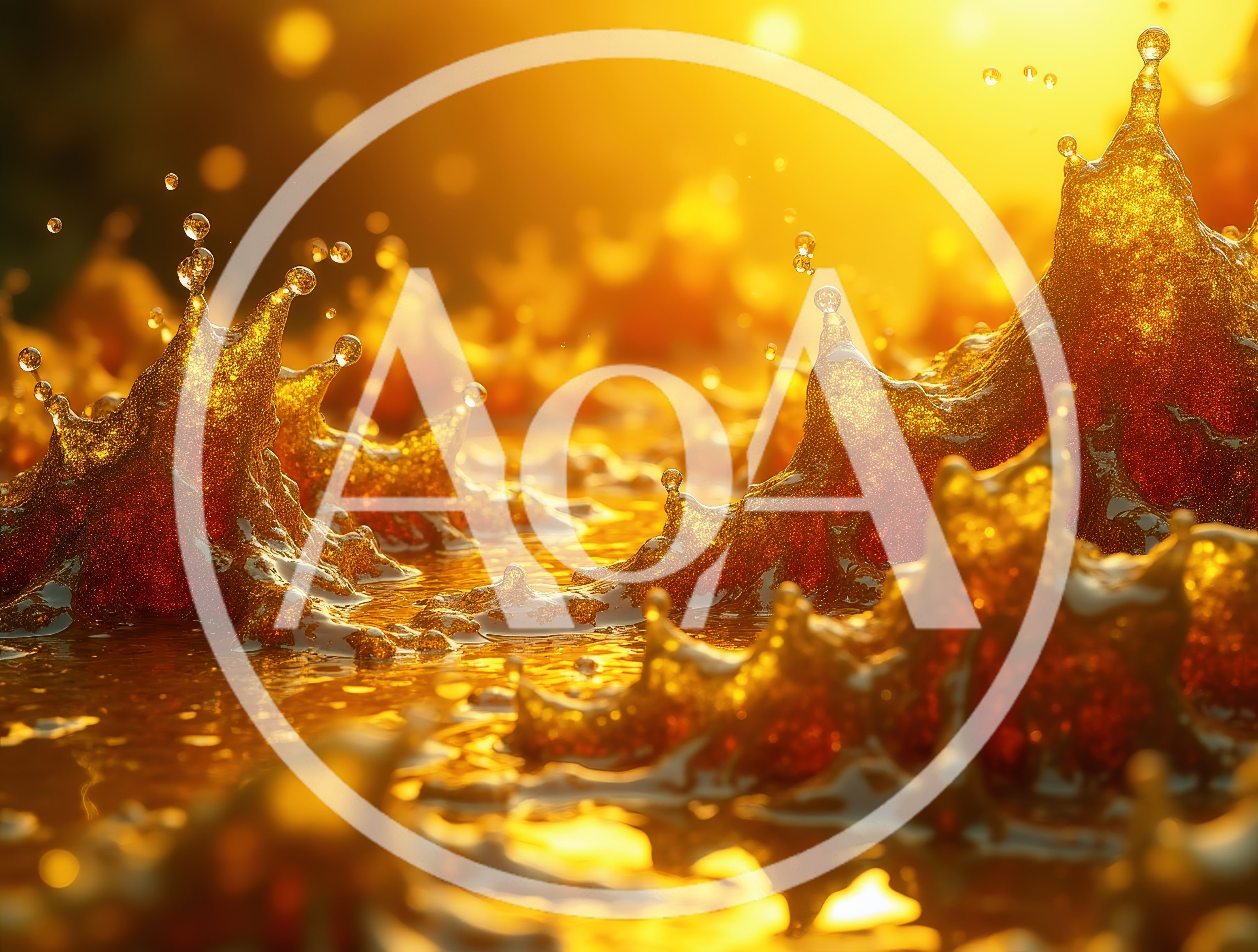 Golden Liquid Splash With Sparkling Droplets