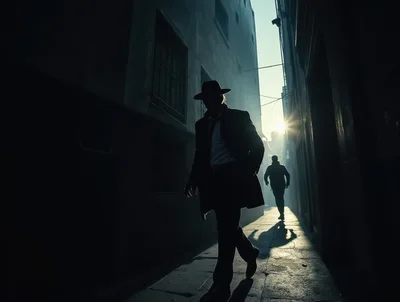 Silhouette Of A Man In A Fedora Walking Through An Alleyway