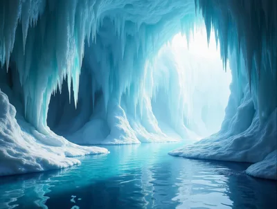 Majestic Ice Cave With Crystal Clear Water