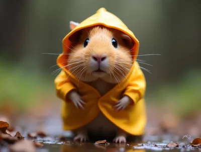 Cute Guinea Pig Wearing A Yellow Raincoat