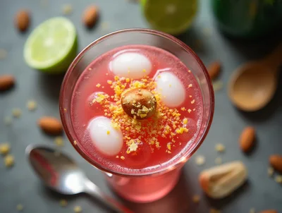 Top Down View Of A Pink Fruit Dessert