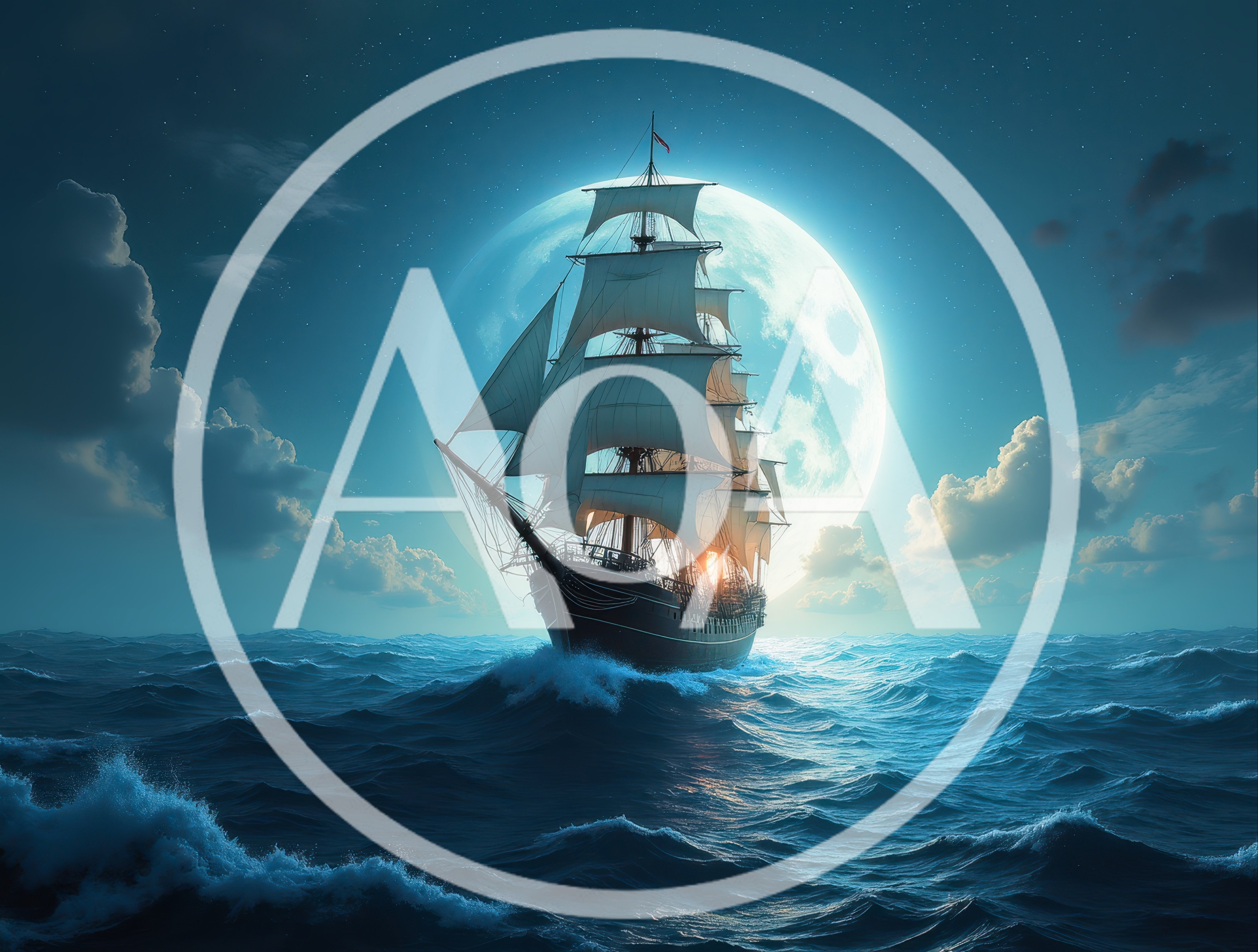 Tall Ship Sailing Under A Full Moon