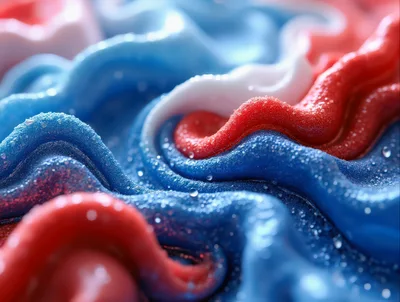 Abstract Swirls of Red White and Blue Toothpaste