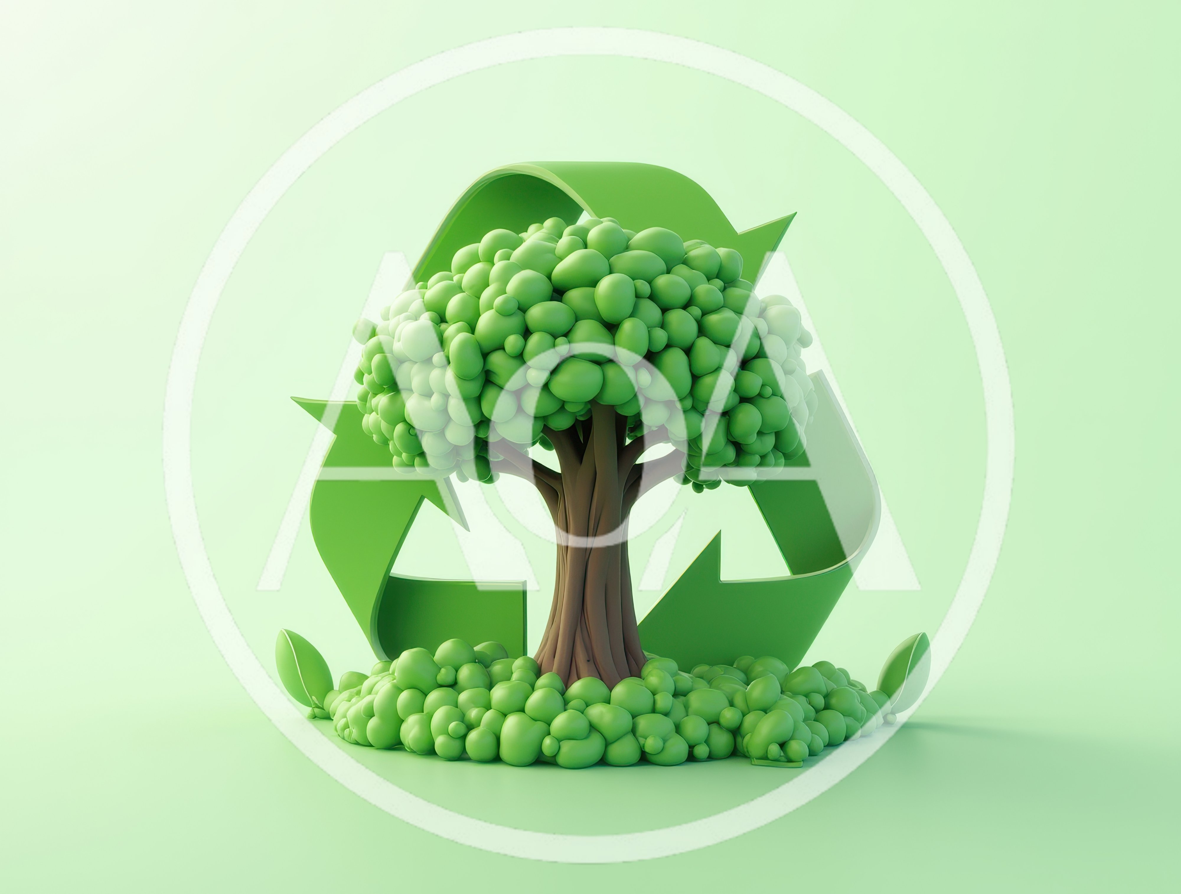 3D Rendered Tree With Green Recycling Symbol