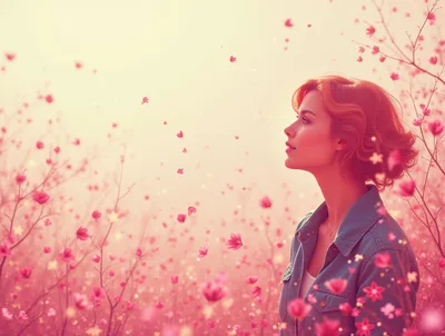 Young Woman Enjoying Spring Flowers in a Meadow