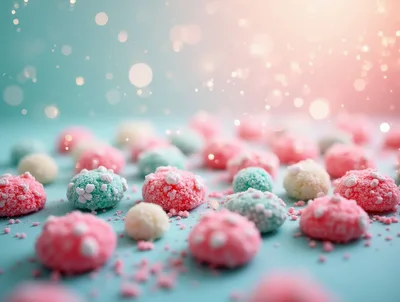 Colorful Sugared Candy Bites on Pastel Background