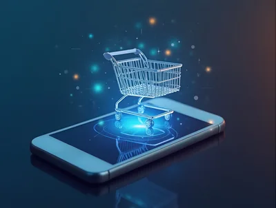 Digital Shopping Cart Floating Above Smartphone Screen
