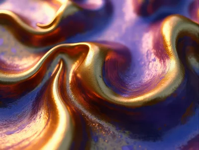 Abstract Golden Liquid Waves With Purple Background