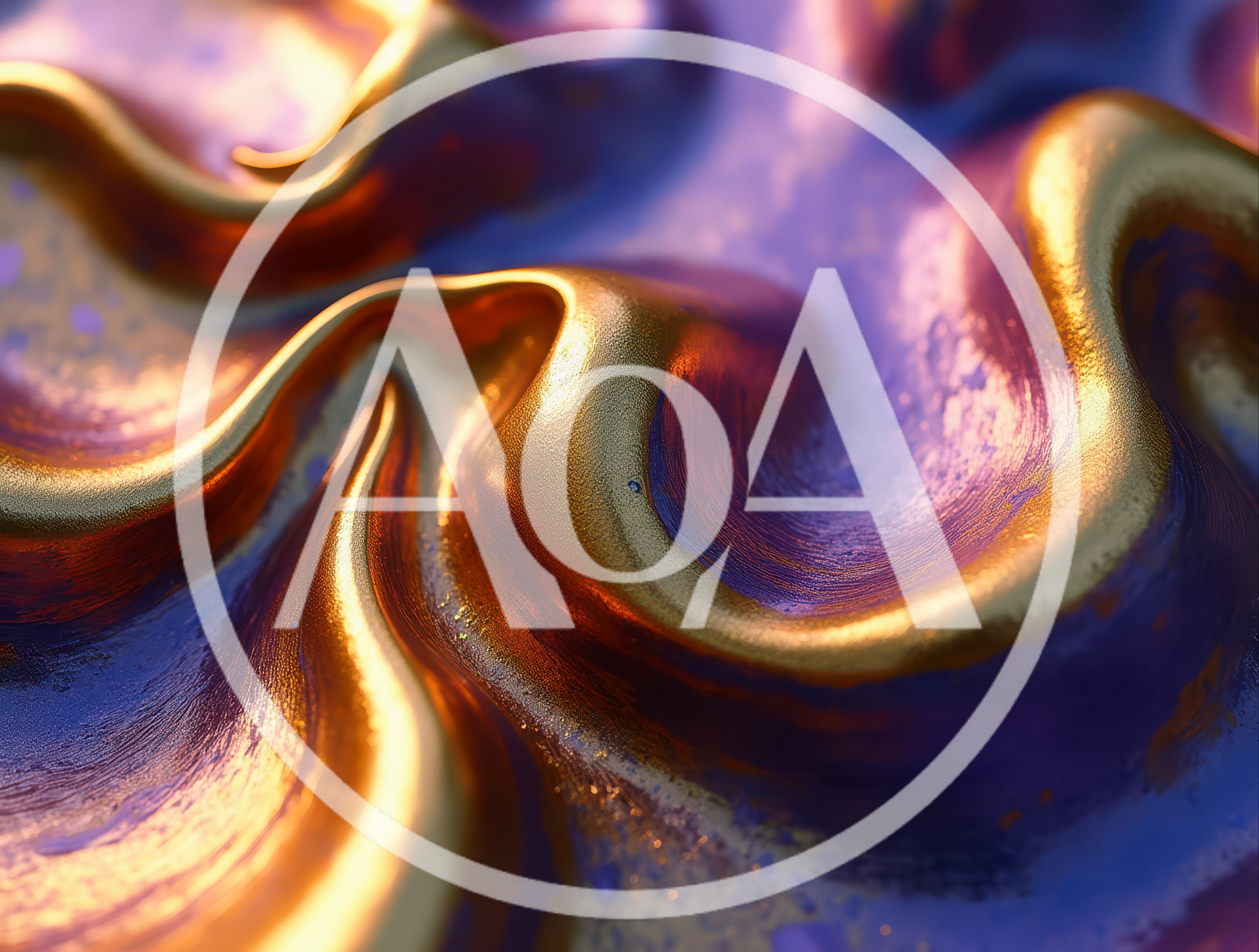 Abstract Golden Liquid Waves With Purple Background