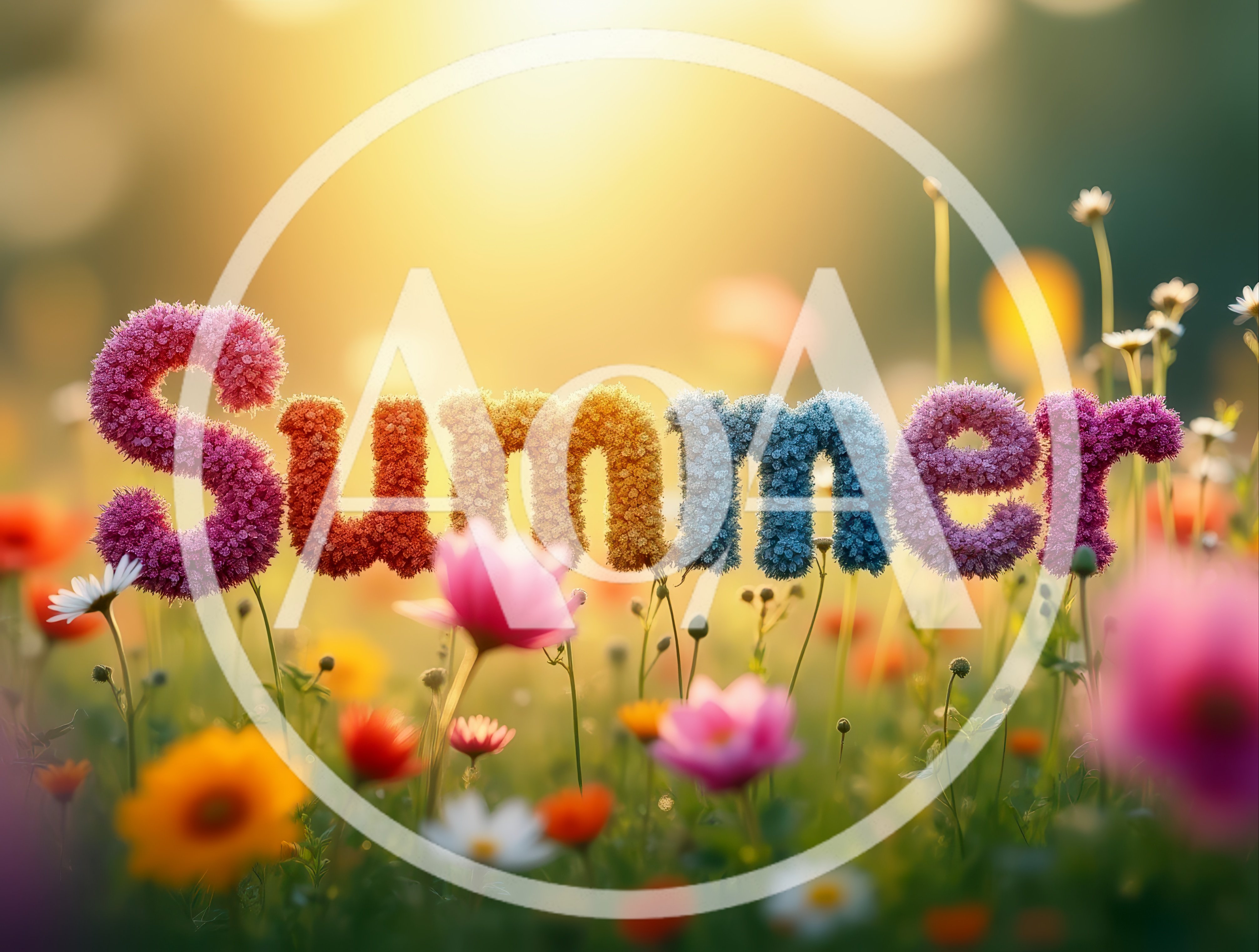Summer Text Made Of Flowers In A Sunny Meadow