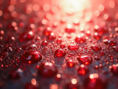 Macro Close Up Of Red Water Droplets