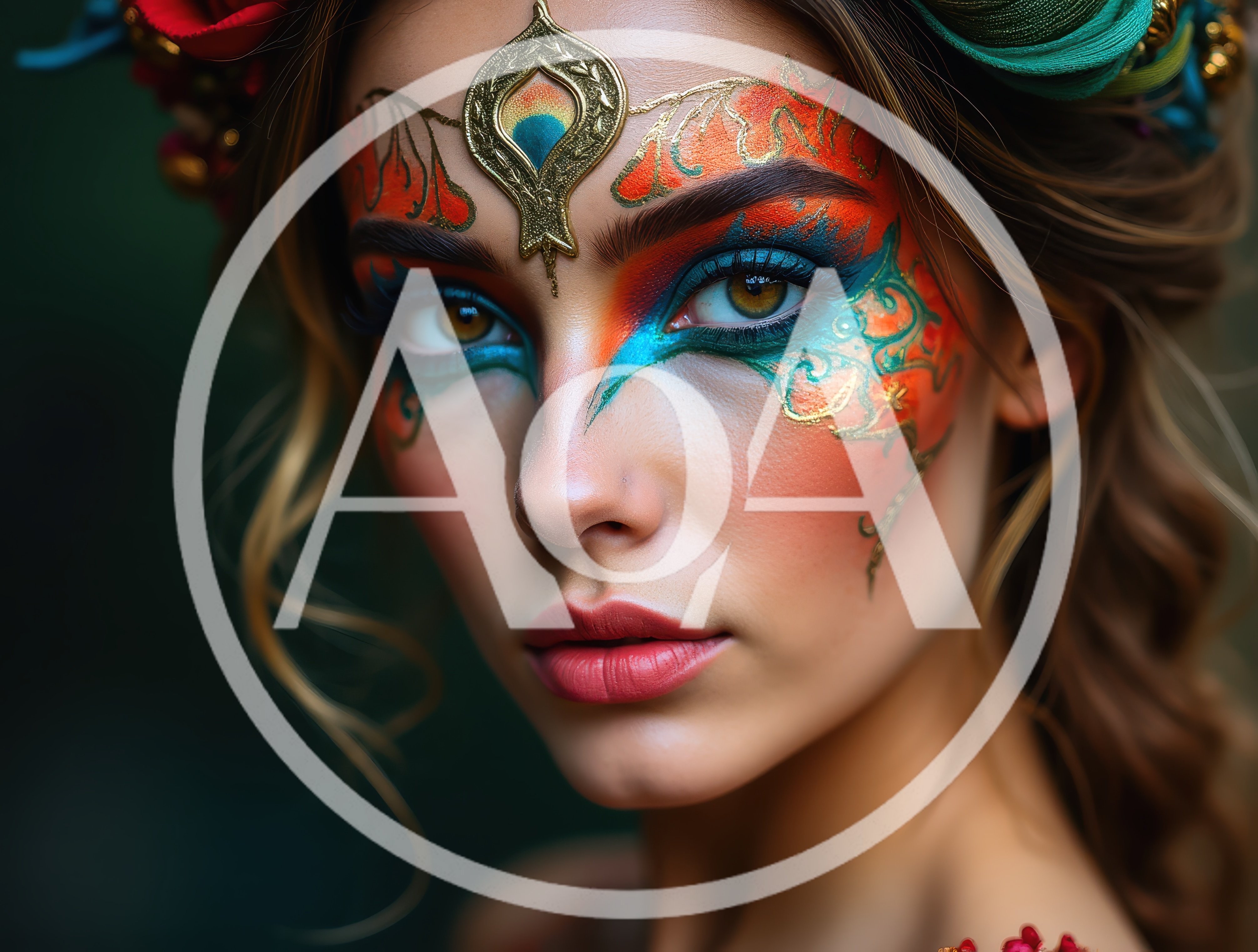 Portrait Of A Woman With Intricate Peacock Inspired Makeup