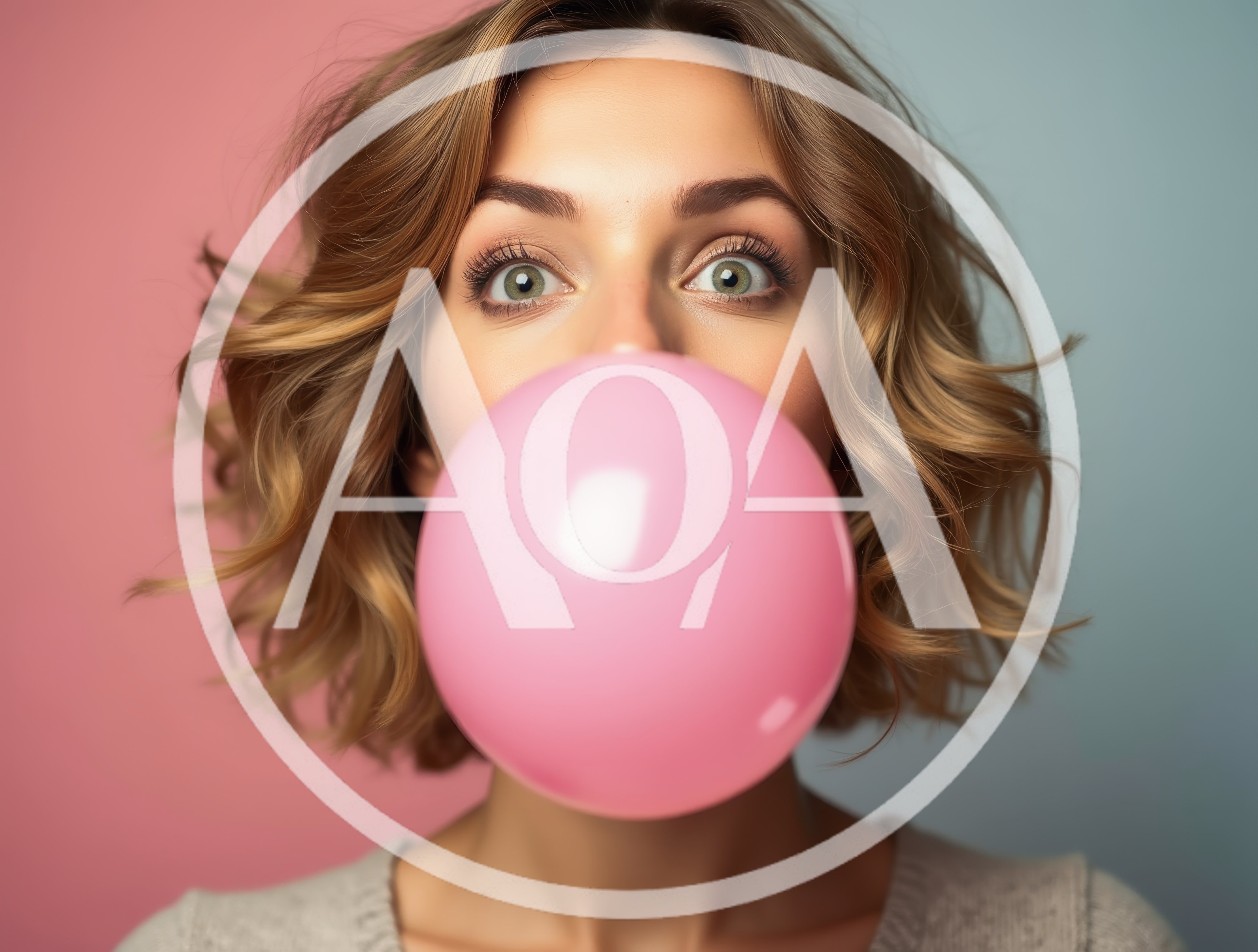 Young Woman Blowing A Large Pink Bubblegum Bubble