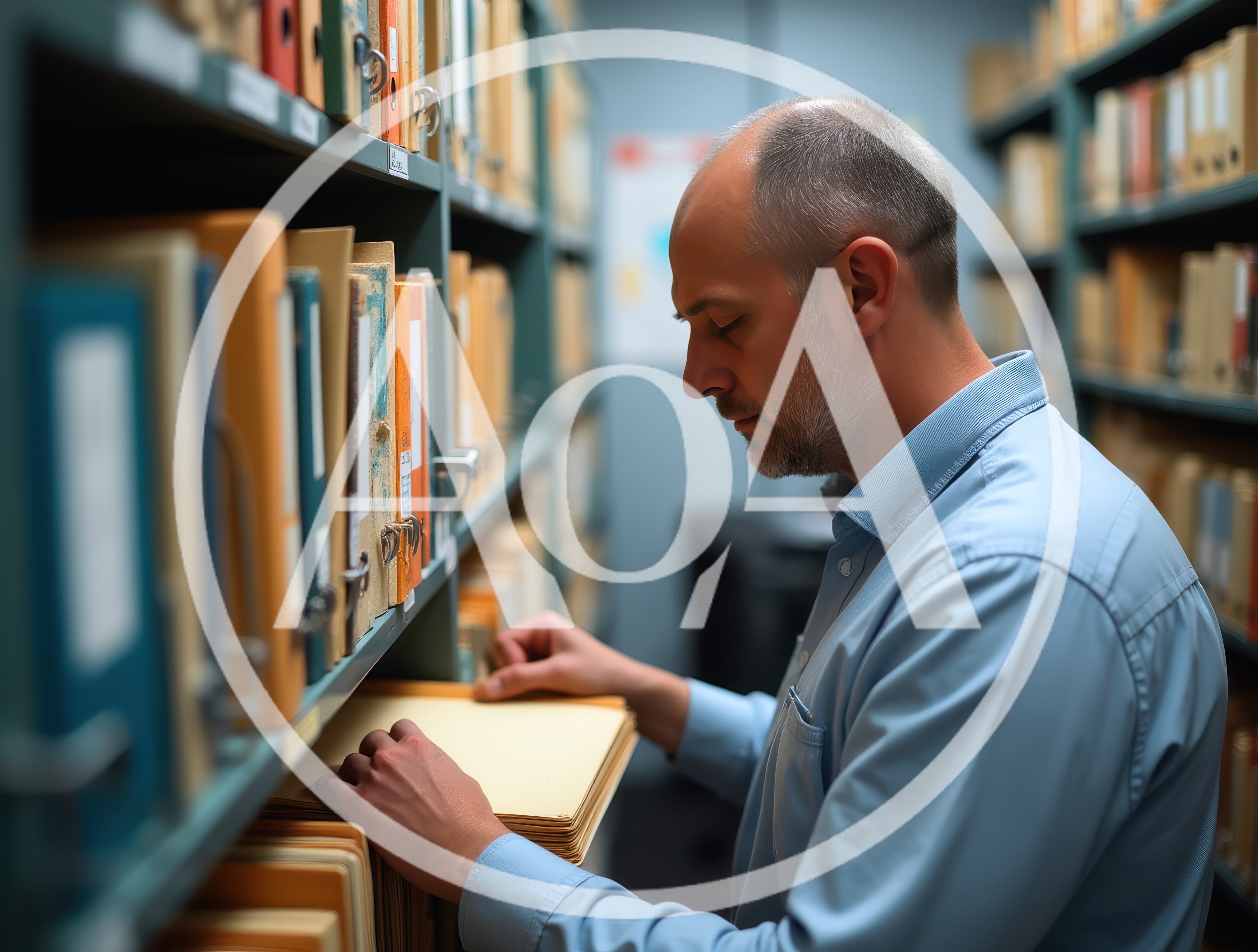 Man Searching Through Files In A Library Archive