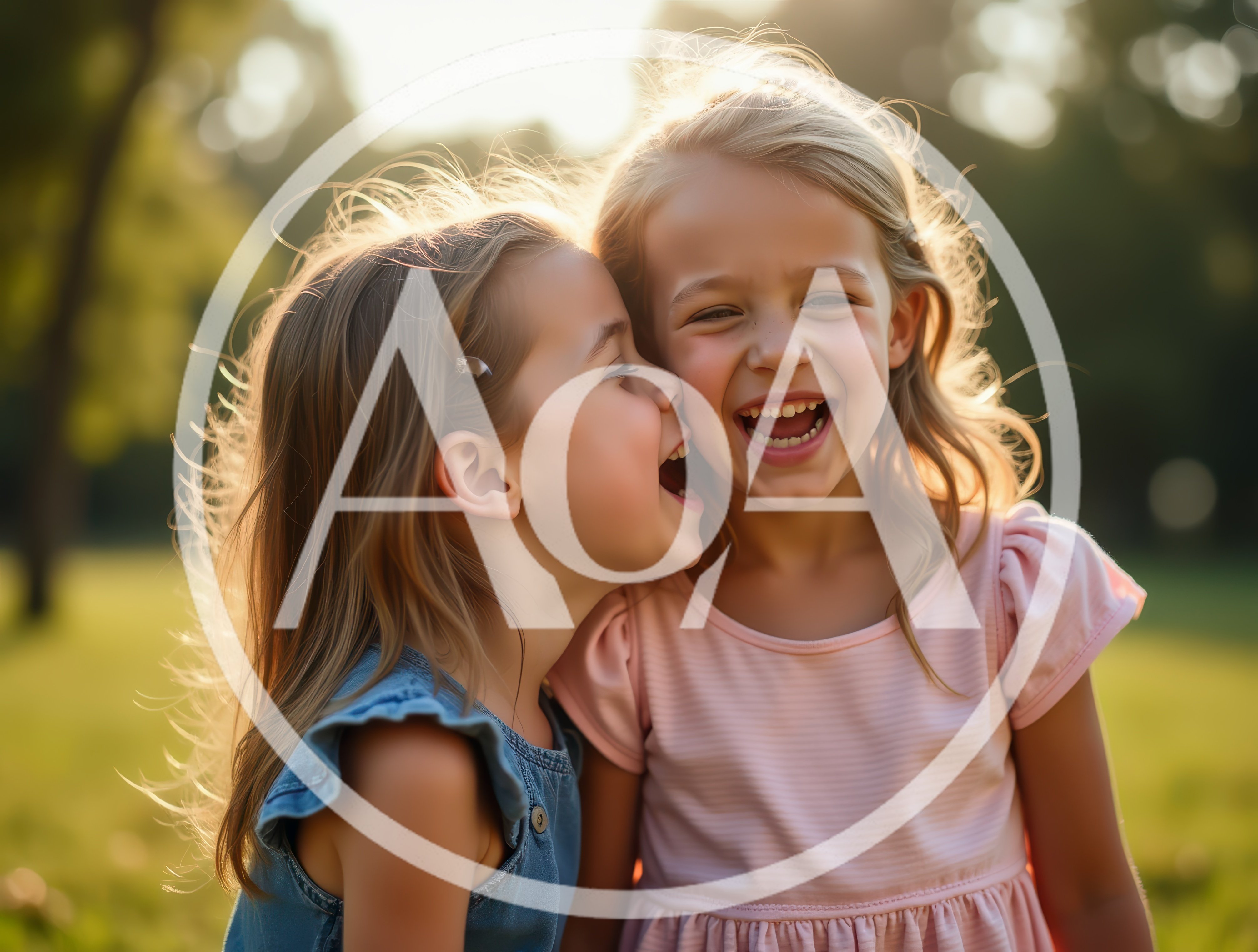 Two Young Girls Laughing Together Outdoors