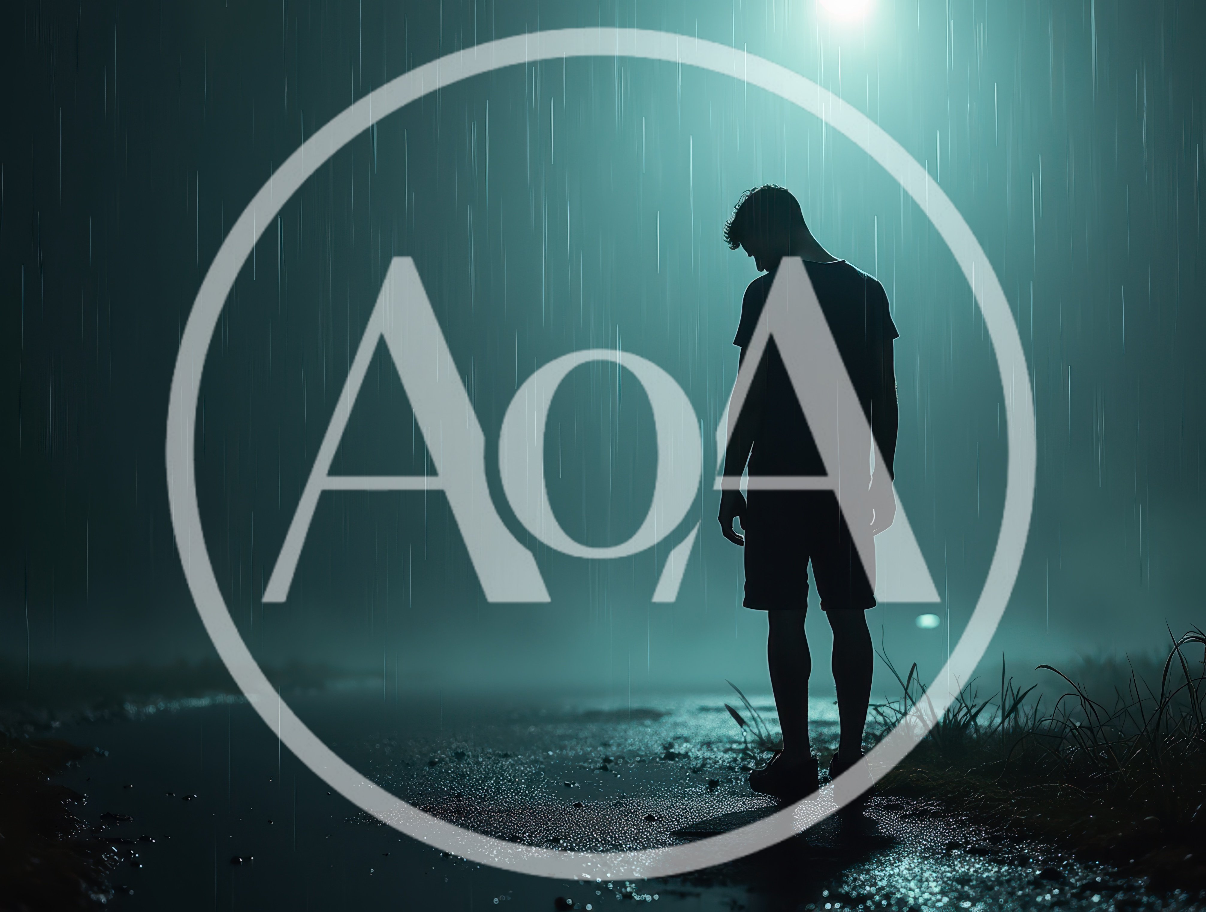Silhouette Of A Sad Man Standing In The Rain