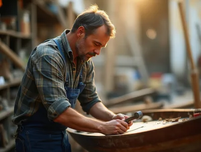 Skilled Craftsman Working With Metal In Workshop