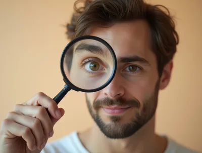 Man Looking Through A Magnifying Glass At Camera