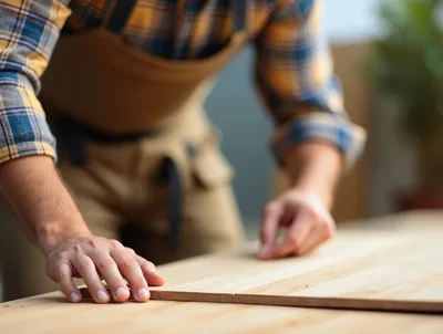 Carpenter Working With Wood Planks In Workshop