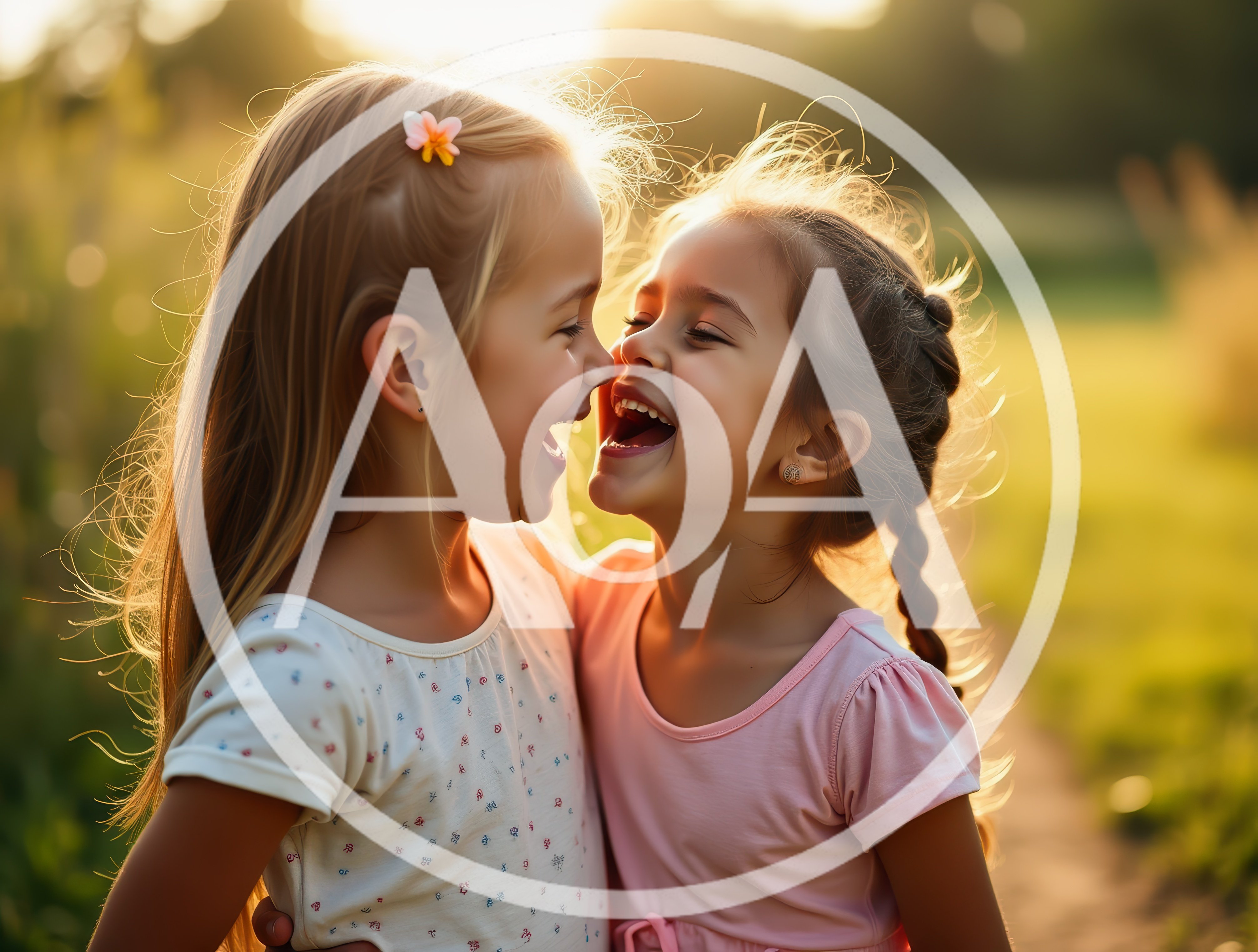 Two Young Girls Laughing Together Outdoors
