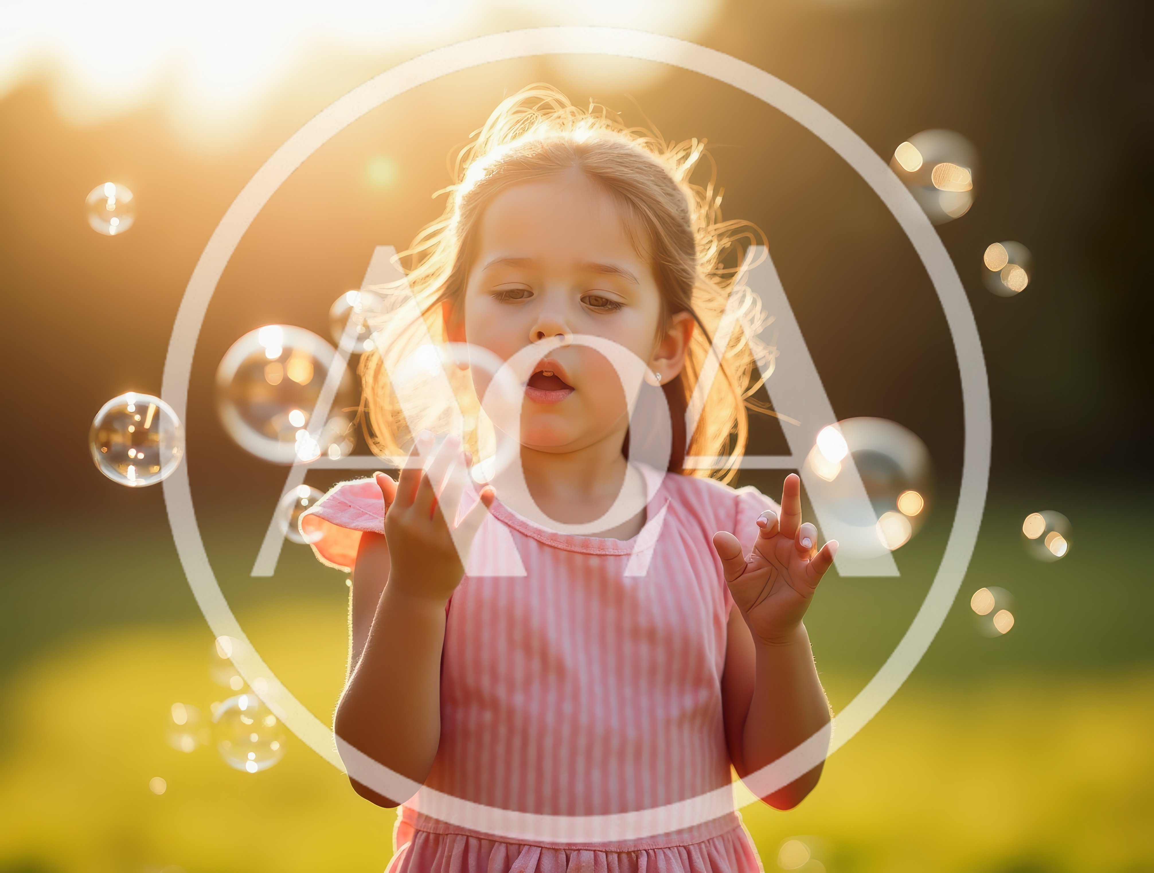 Little Girl Playing With Bubbles In A Sunny Park