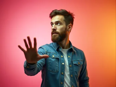 Young Man With Beard Gesturing With Hand