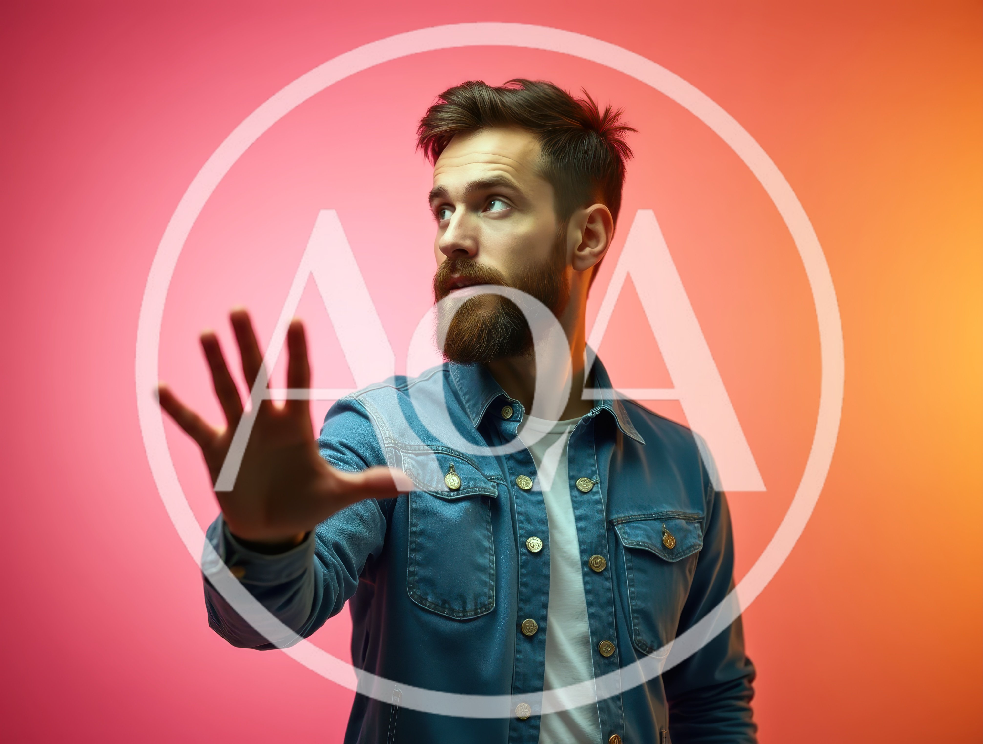 Young Man With Beard Gesturing With Hand