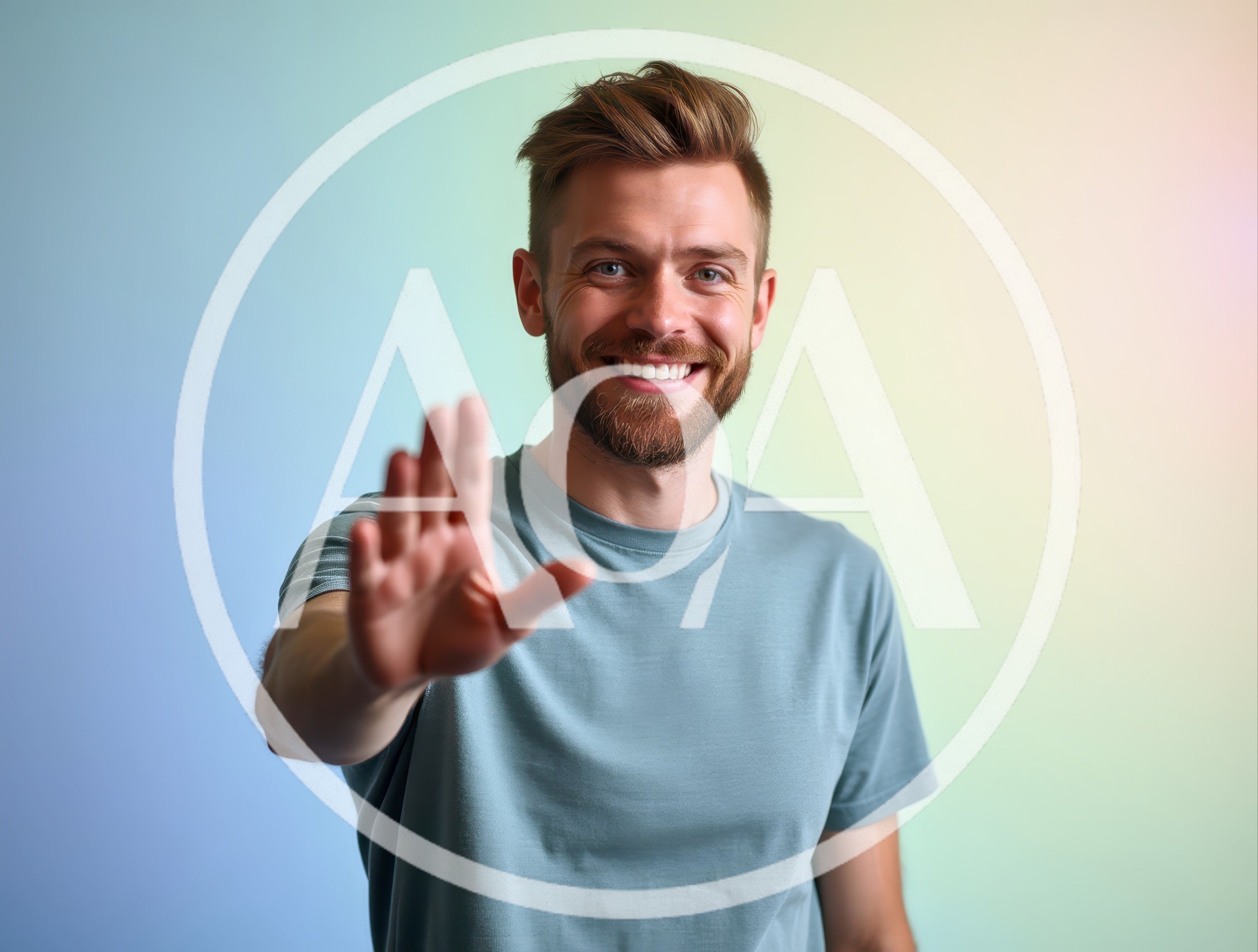Smiling Man Gesturing Stop With Hand