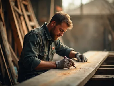 Carpenter Carving Wood With Precision Tool
