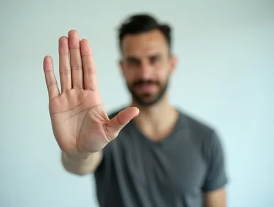 Man Holding Hand Up In Stop Gesture