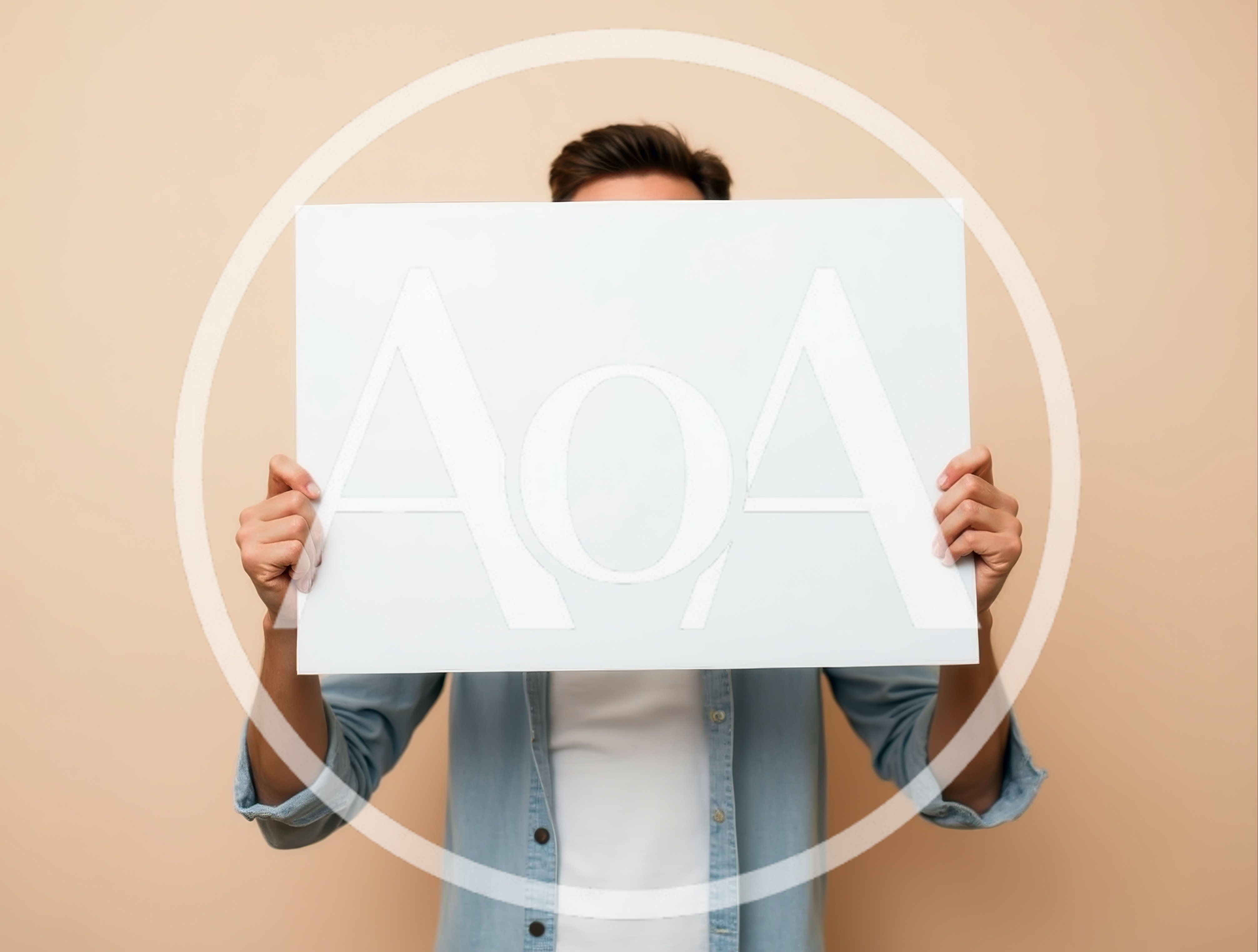 Man Holding Blank White Sign Over Face