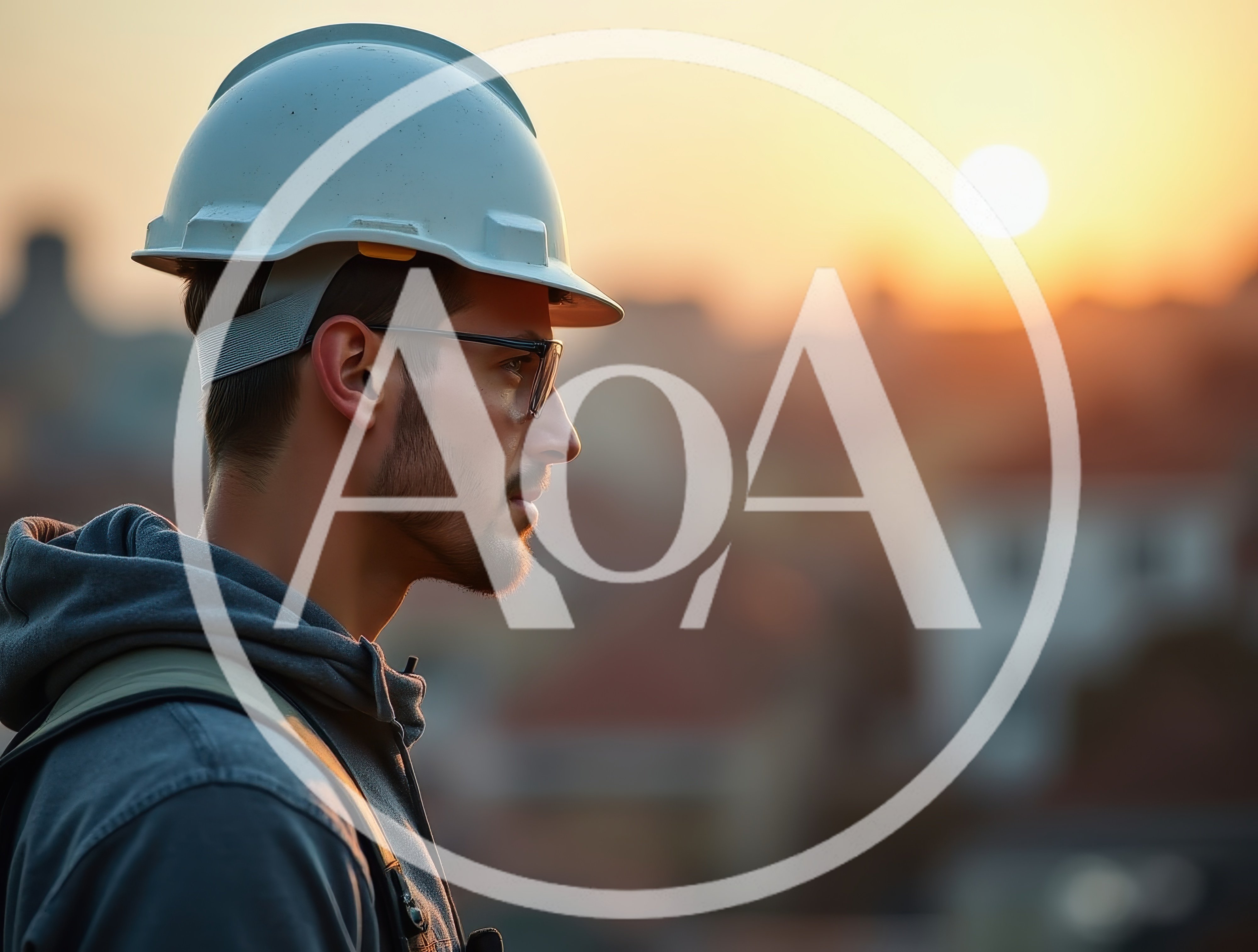 Construction Worker Wearing Hard Hat At Sunset
