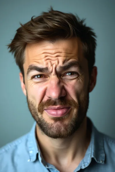 Close Up Portrait Of A Man Making A Disgusted Face