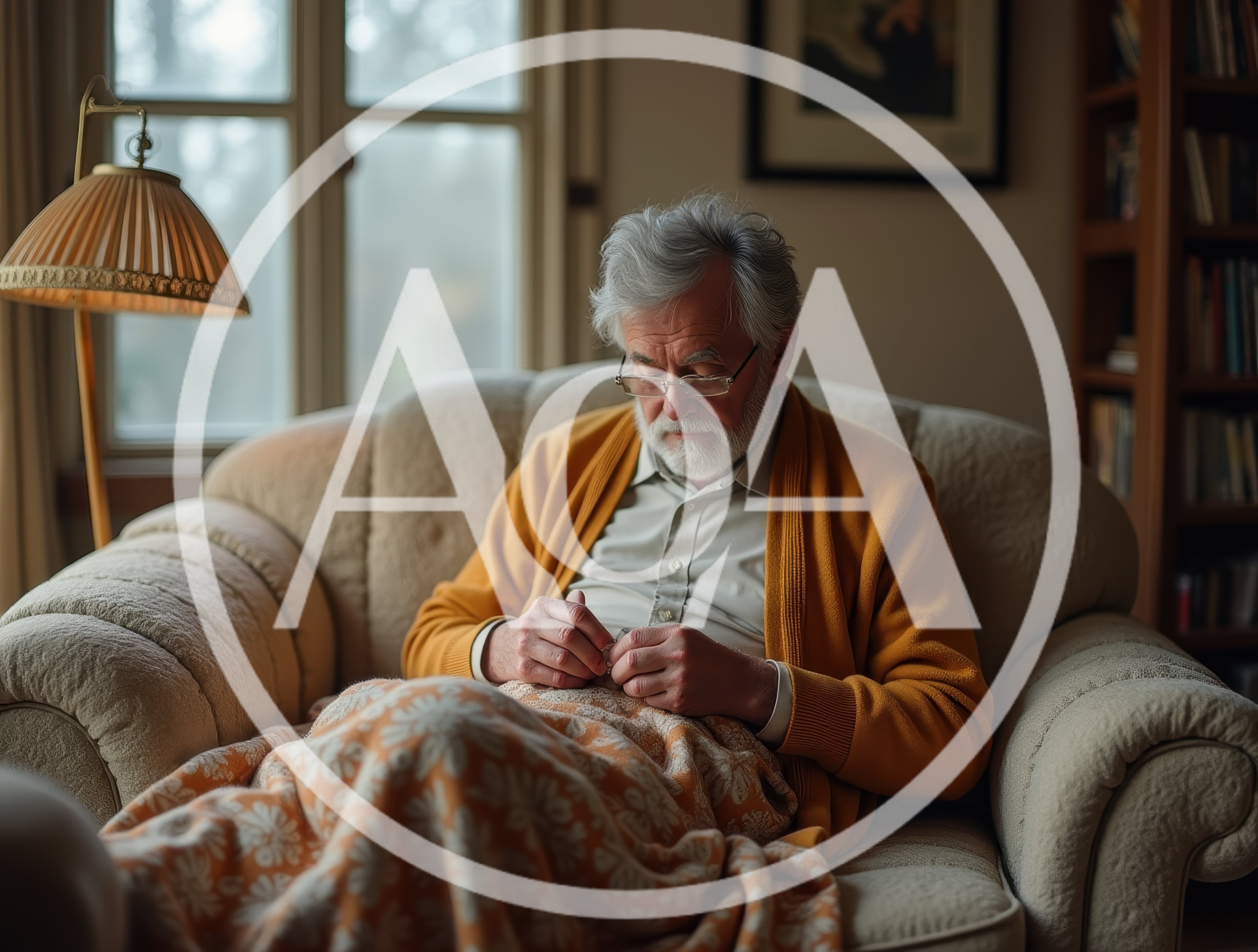 Elderly Man Relaxing In Armchair With Blanket