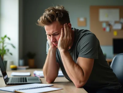 Stressed Young Man Working At Desk