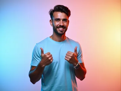Smiling Young Man Giving Double Thumbs Up