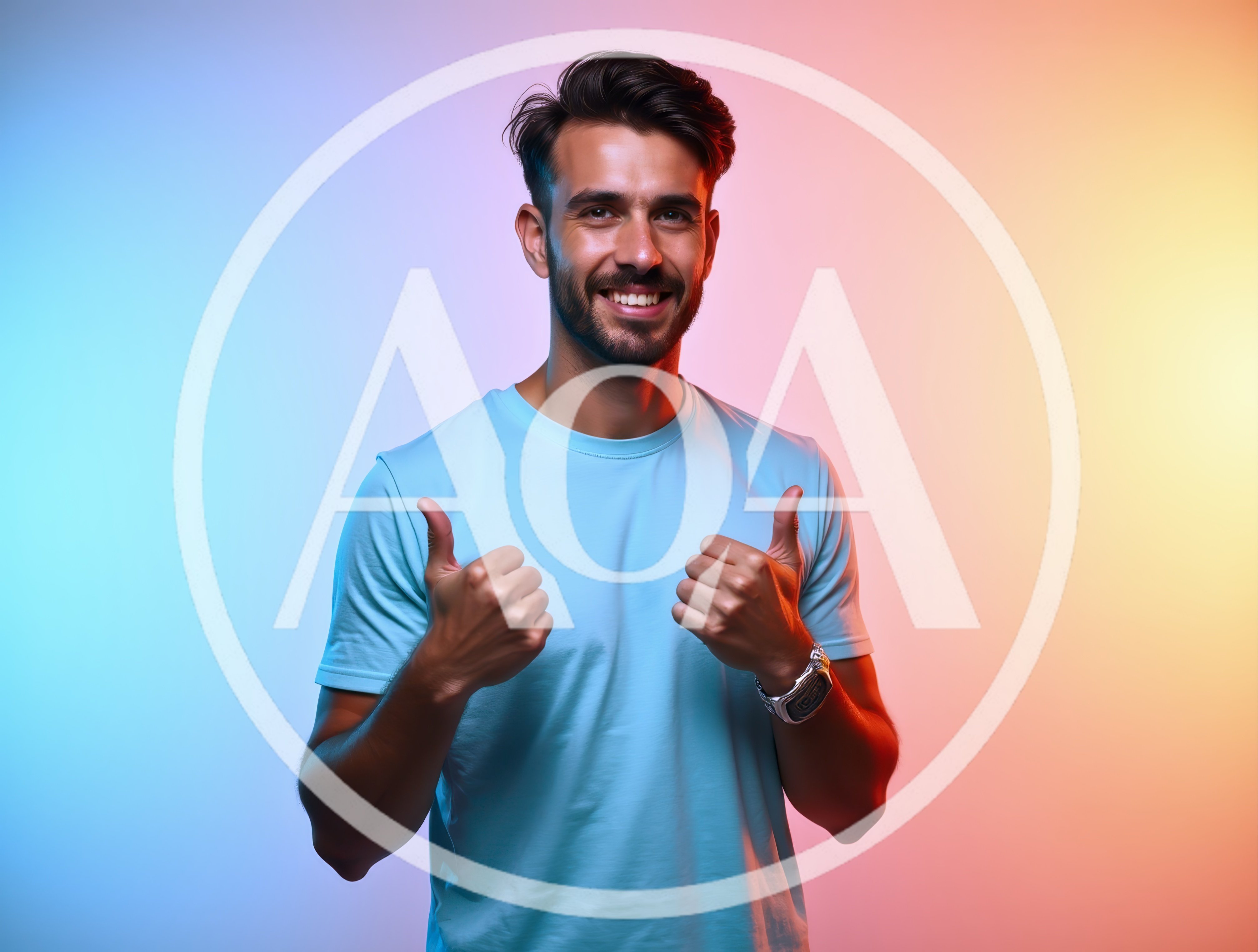 Smiling Young Man Giving Double Thumbs Up