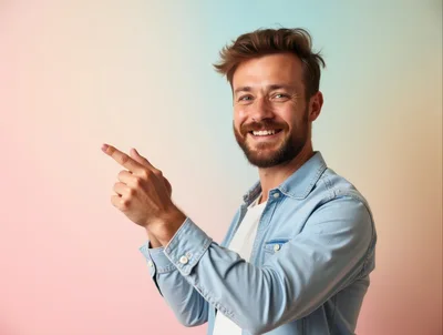 Smiling Man Pointing To The Side