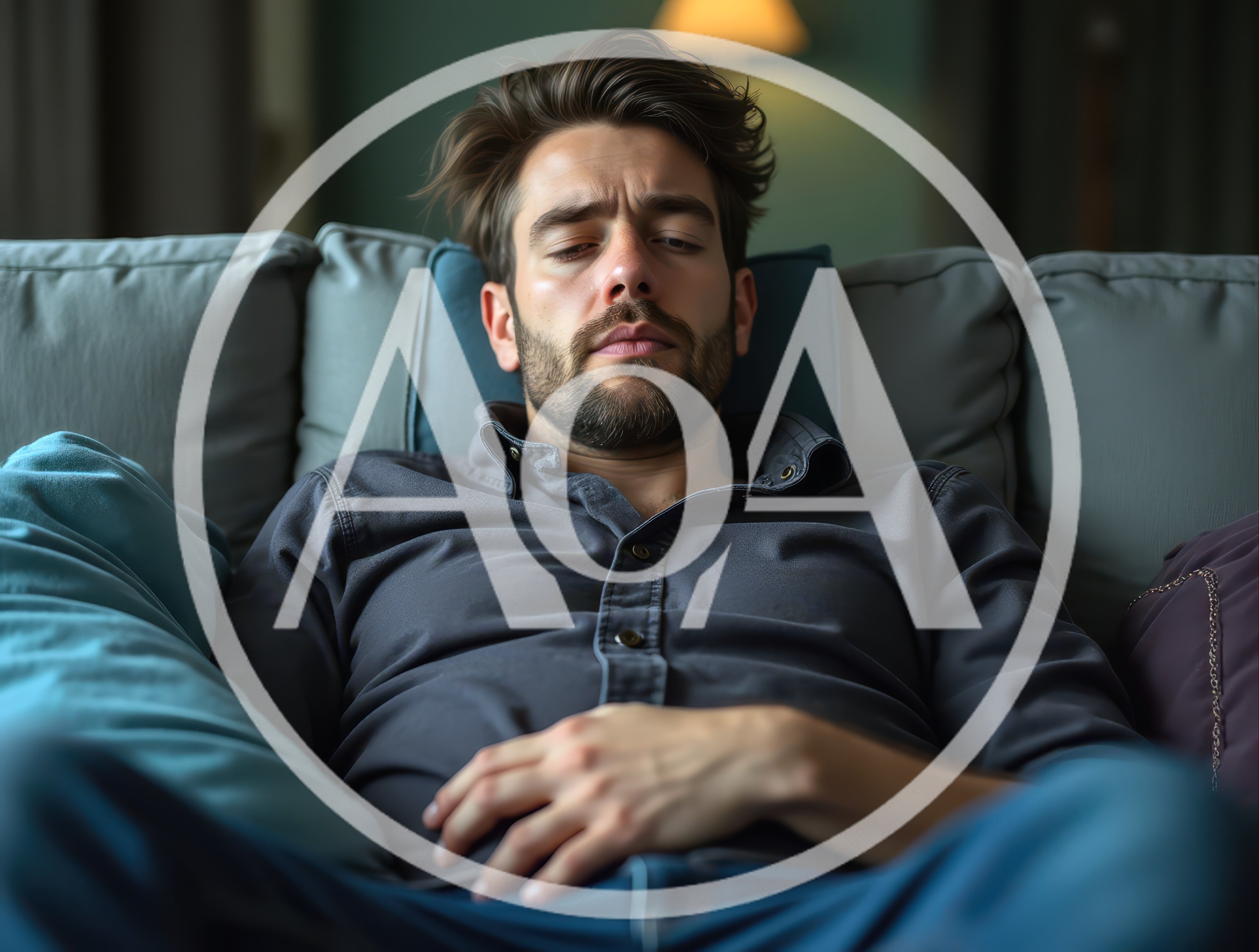Tired Man Resting On A Sofa