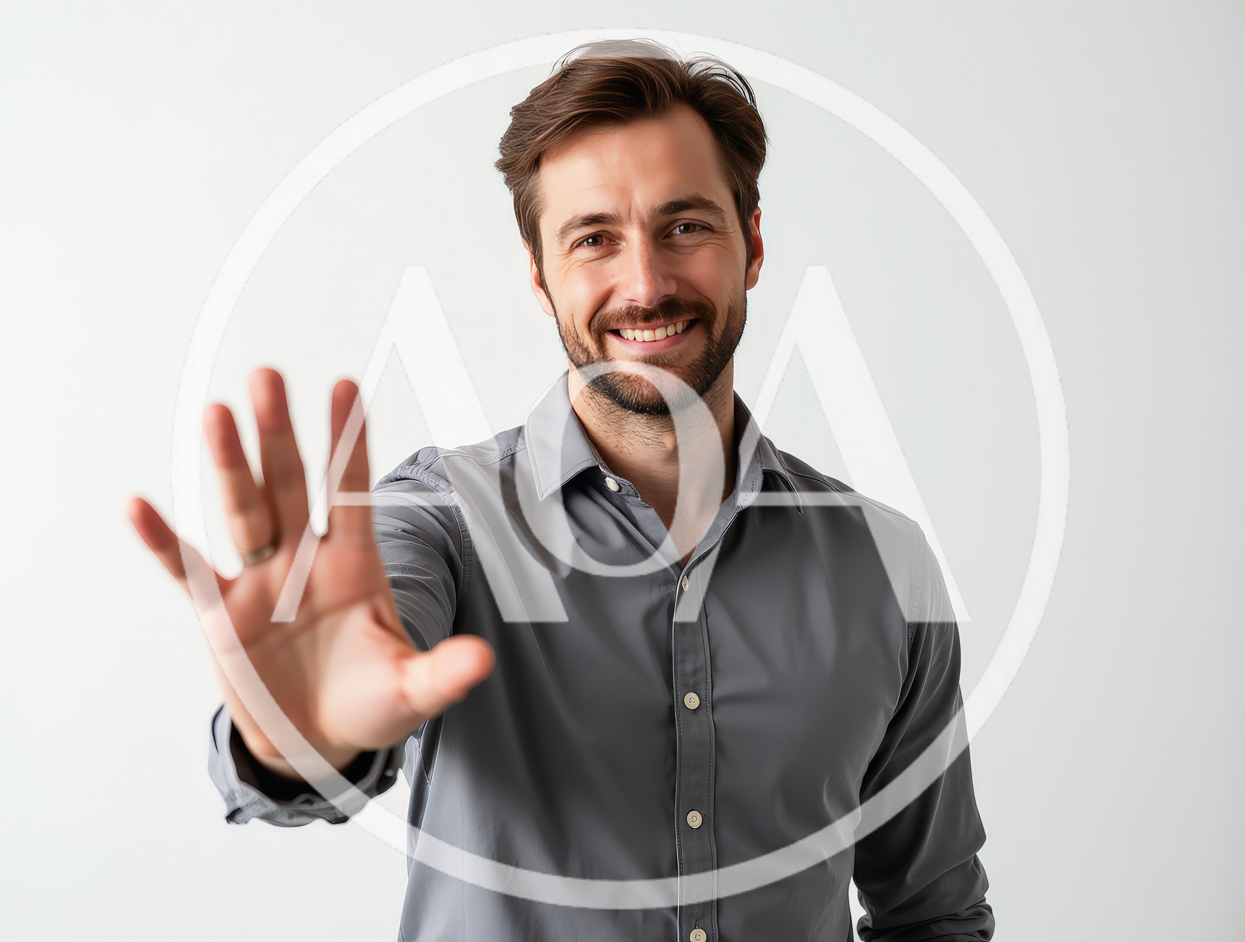Smiling Man Reaching Out With Open Hand