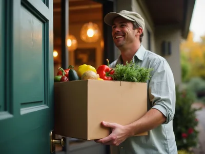 Delivery Man Bringing Fresh Vegetables To A House