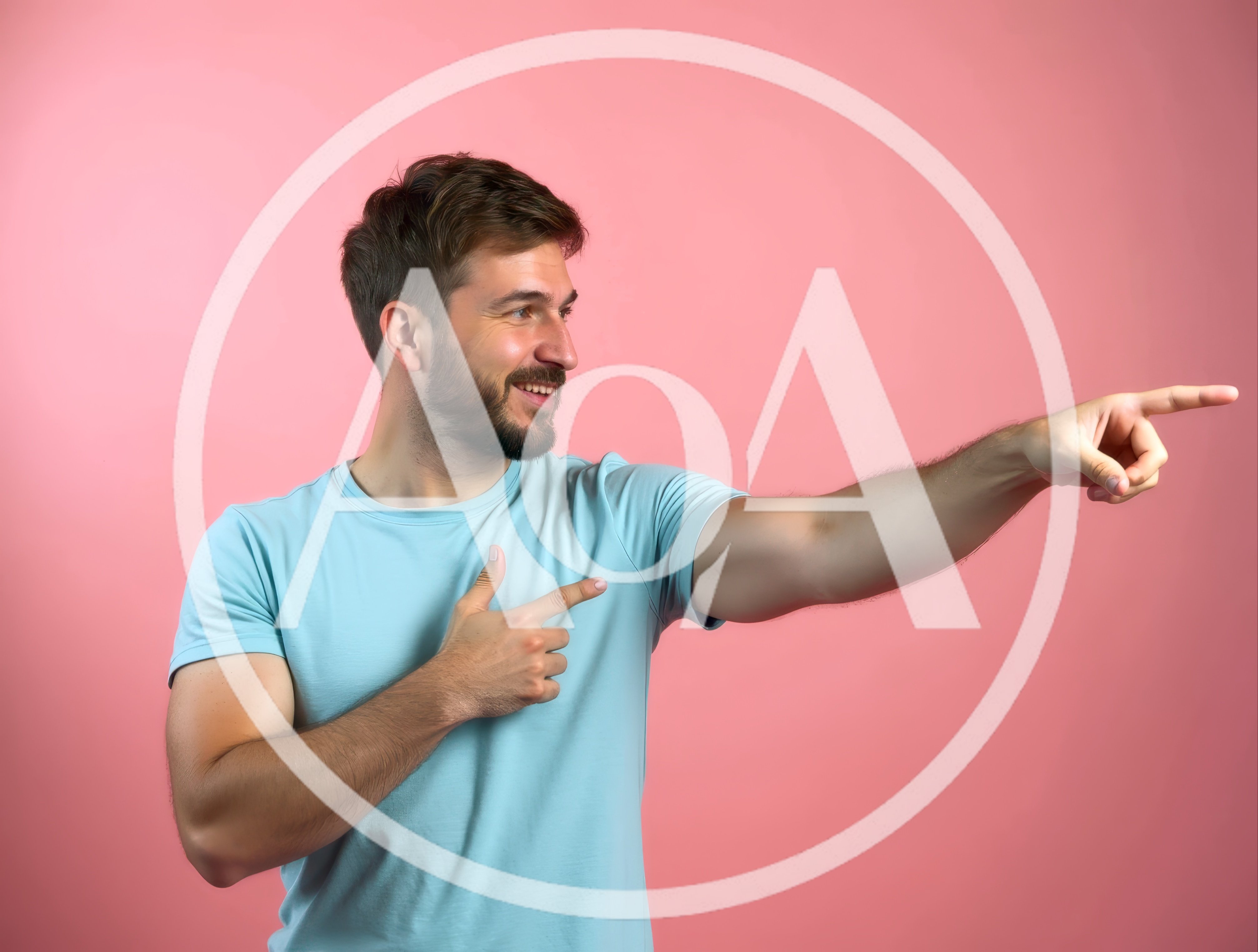 Young Man Pointing To The Side With A Smile