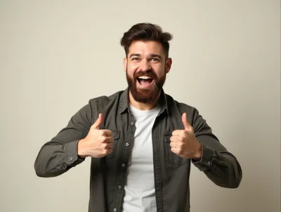 Excited Bearded Man Giving Double Thumbs Up