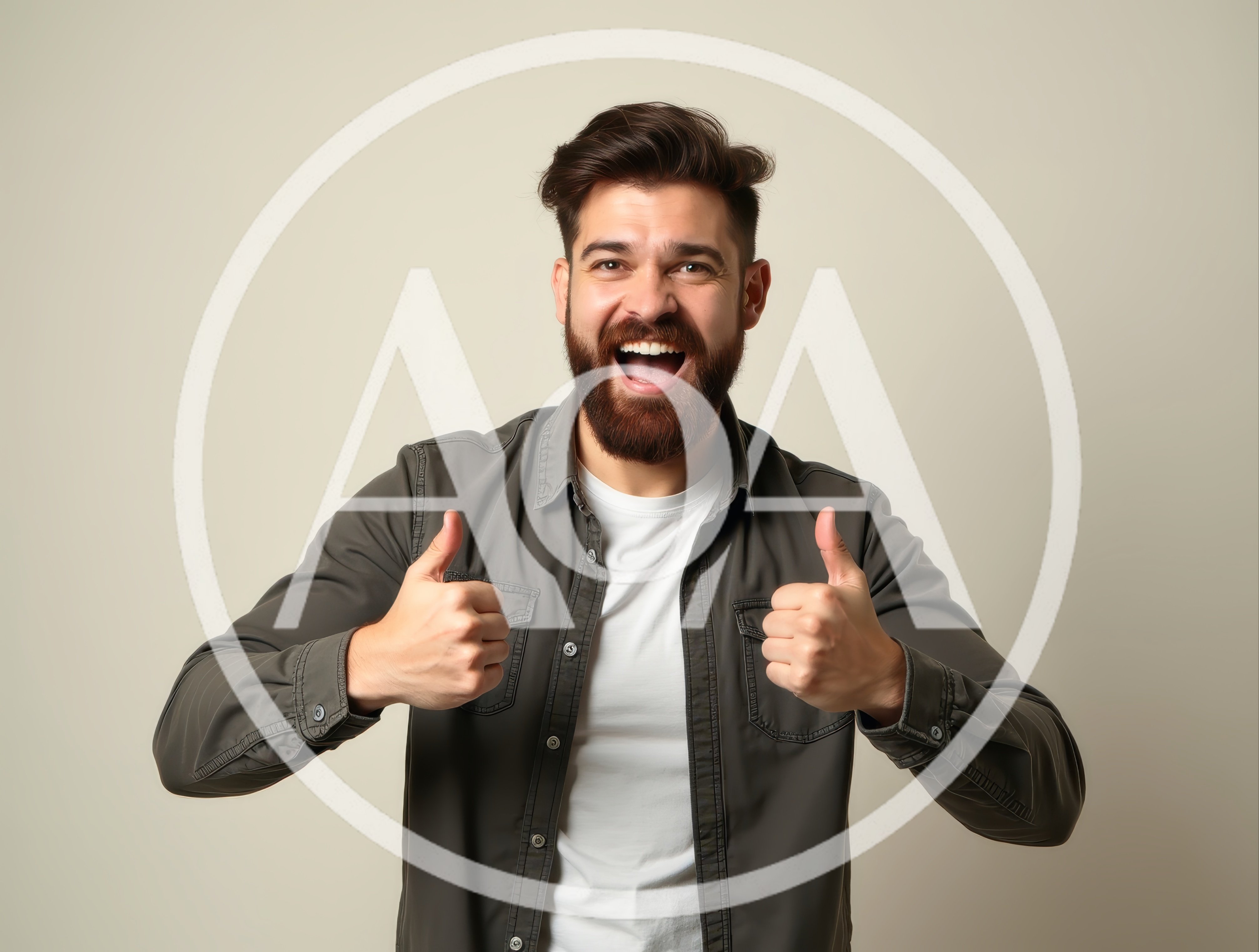 Excited Bearded Man Giving Double Thumbs Up