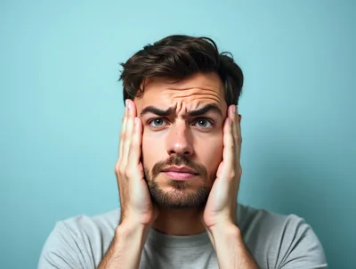 Stressed Young Man Holding His Head In Frustration