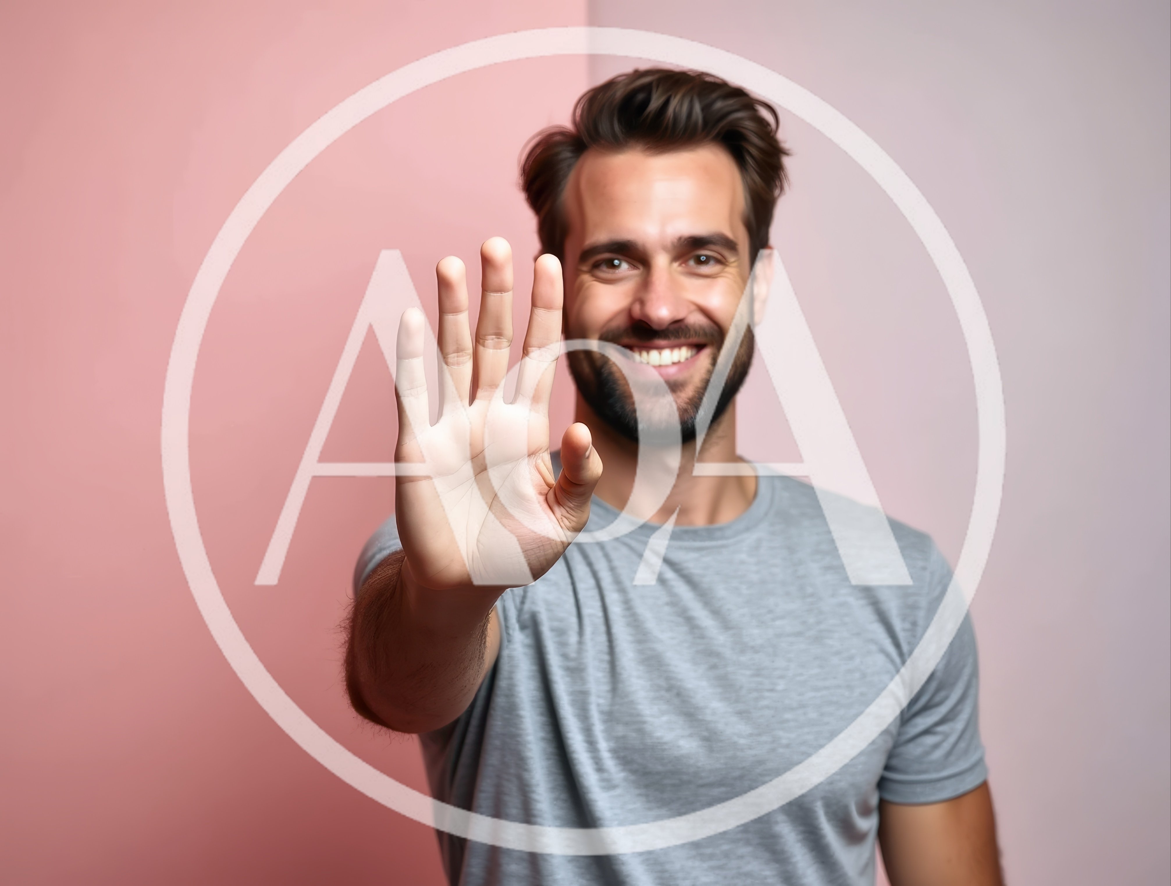 Smiling Man Holding Up Hand In Stop Gesture