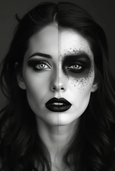 Portrait Of A Woman With Split Face Makeup