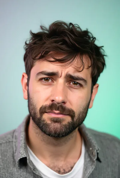 Portrait Of A Concerned Man With A Beard