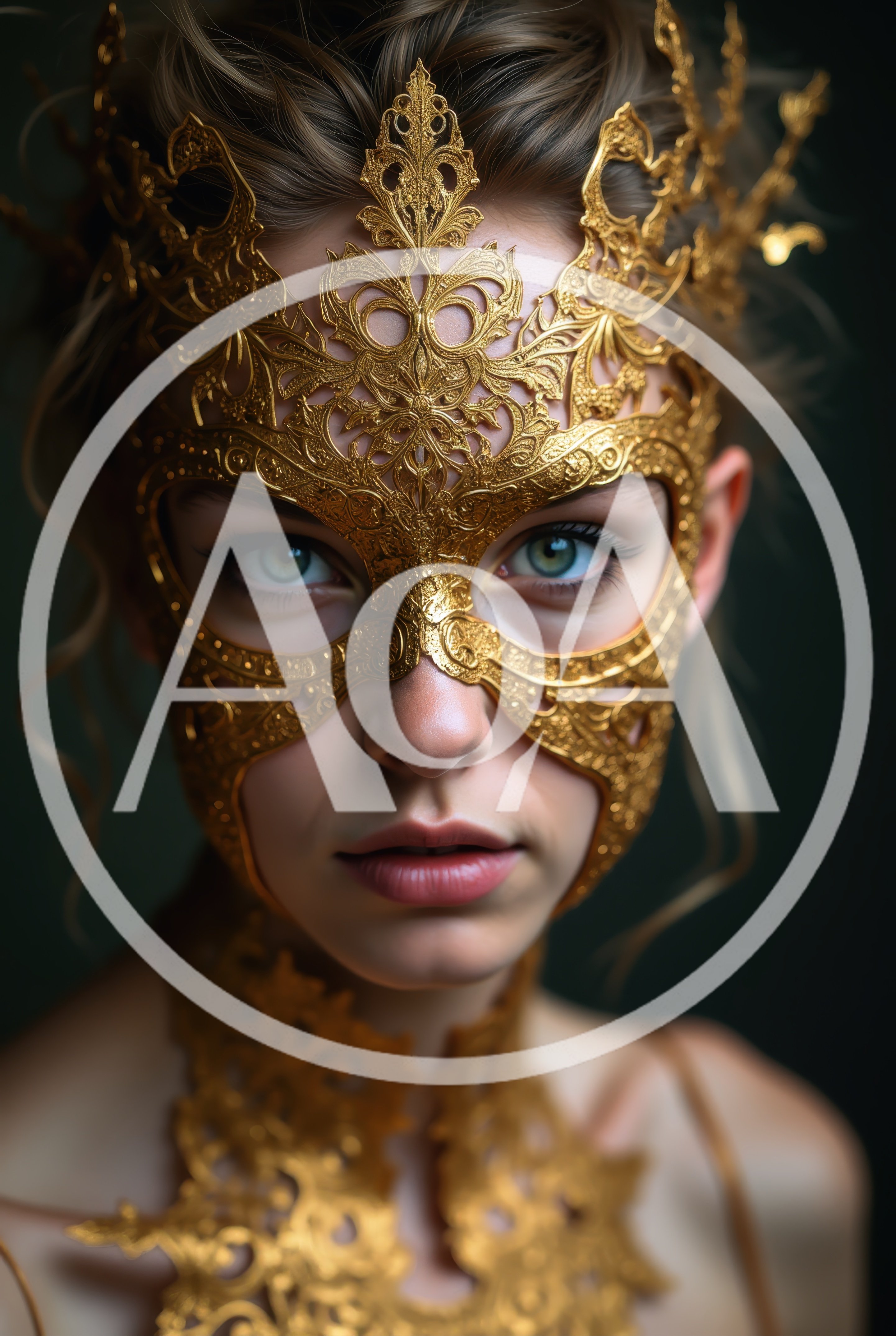 Portrait Of A Woman Wearing An Ornate Gold Mask
