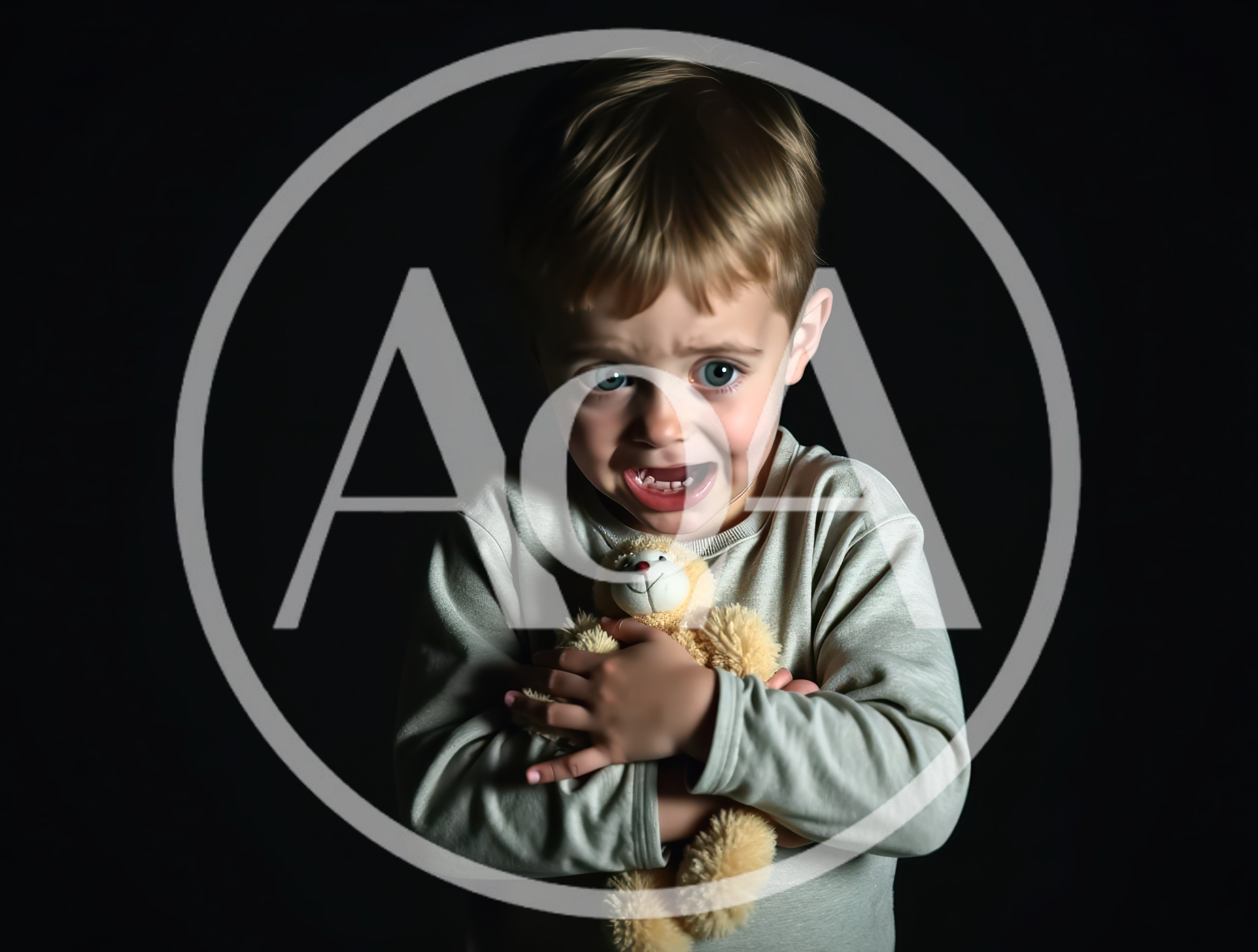 Scared Young Boy Holding A Teddy Bear